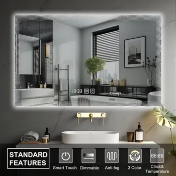 Zrcadlo Luxusní LED koupelnové zrcadlo 90×70, hodiny a odmlžování