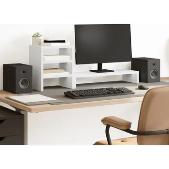 Držák monitoru Stojan na monitor s organizérem bílý kompozitní dřevo - 8721158390219