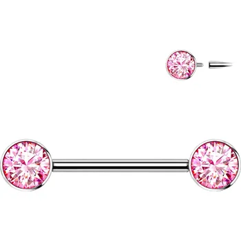 Piercing Atreya Titanový piercing do bradavky s vnitřním závitem a zirkony Amelia Barva: Růžová, Velikost koncovky: 6 mm, Délka / Průměr: 16 mm