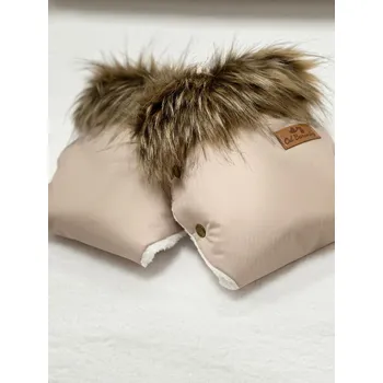 Příslušenství pro přepravu dětí Hřejivé rukavice na kočárek - béžové s hnědou kožešinou