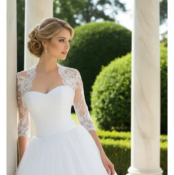 Bolerko Krajkové svatební bolerko s 3/4 rukávy - bílé: BF-153 Vybraná velikost: 3XL