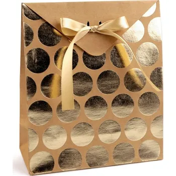 Dárková krabička Dárková krabička s mašlí - hnědá přírodní puntíky (2 ks)