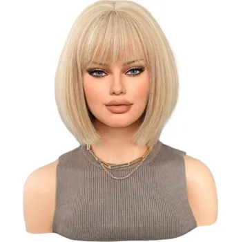 Paruka Paruka blond s melírem a ofinou po ramena - vypadá jako PŘIROZENÁ