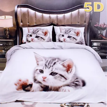 Povlečení Povlečení na postel 7 dílná sada 5D Kočky Bavlna (Balení ložního prádla pro 2 přikrývky, 4 polštáře, 1 matraci)