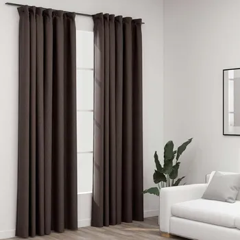 Zatemňovací závěsy s háčky vzhled lnu 2 ks taupe 140 x 225 cm - 8720286020319