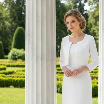 Bolerko Vypasovaný saténový svatební kabátek - bílý: BF-231 Vybraná velikost: M