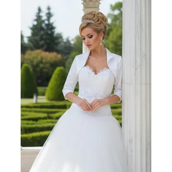 Bolerko Saténové svatební bolerko s 3/4 rukávem - bílé: BF-27 Vybraná velikost: XL