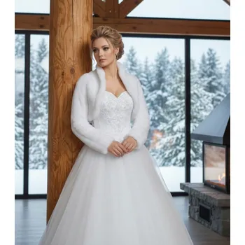 Dámský kožich Svatební kožíšek s vyšším límcem bílý BF-26 Vybraná velikost: XS