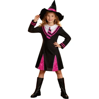 Karnevalový kostým PTIT CLOWN Dětský kostým čarodějnice – šaty s kloboukem Velikost kostýmu: S (5-6 let)