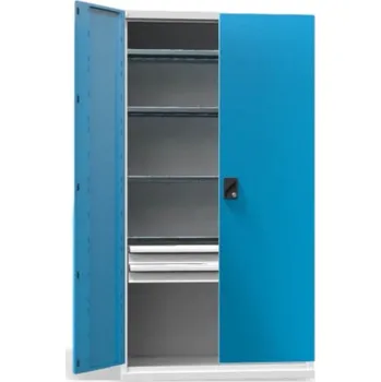 Skříňka na nářadí Dílenská skříň se 4 policemi a 2 zásuvkami, modrá, s nosností 600 kg #29 STRONG DEEP SIMPLE 2D BLUE KK