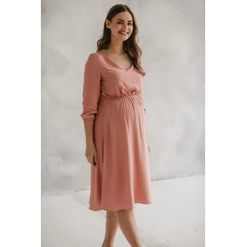 Těhotenská móda Těhotenské a kojící šaty 3v1 Lovely - růžové Herbal Rose, 3/4 rukáv Velikost: S