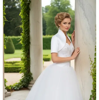 Bolerko Svatební saténové bolerko s vysokým límcem - bílé: BF-23 Vybraná velikost: XS