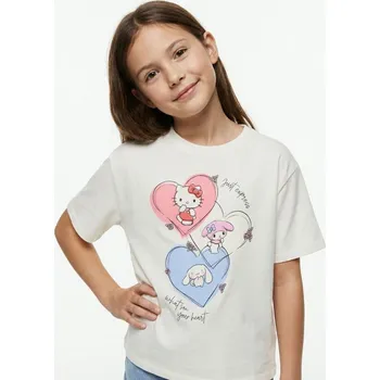 Dívčí tričko Sinsay - Bavlněná košilka s potiskem Hello Kitty - krémová - 742HB-01X - 742HB-01X-164