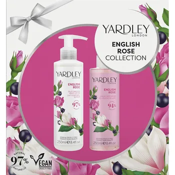 Kosmetická sada Yardley Sada péče o tělo Anglická růže sprchový gel a tělové mléko s vůní růže, 2 × 250 ml
