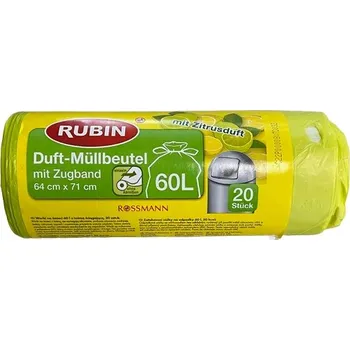Pytle na odpadky RUBÍN Pytle na odpadky se stahovací páskou, objem 60 l, 20 ks, Citronové