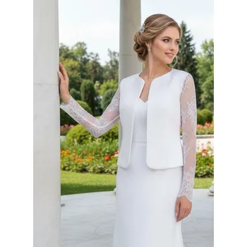 Bolerko Saténové svatební bolerko s krajkovými rukávy - ivory: BF-197 Vybraná velikost: 3XL