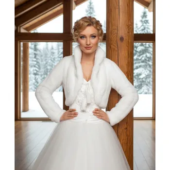 Dámský kožich Svatební kožešinový kabátek na zavazování - bílý: BF-56 Vybraná velikost: 3XL