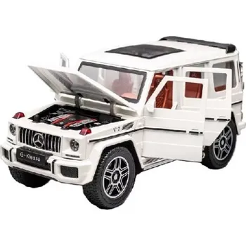 autíčko Mercedes Benz AMG G63 G-Class kovový model hračka na baterie světla zvuk 1:24 Bílá