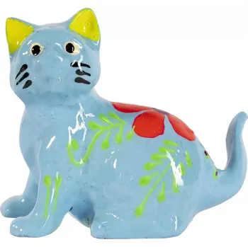 Ručně malovaná soška kočky z pryskyřice - modrá, Sittar.cz