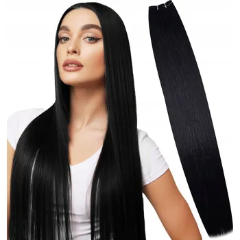 Příčesek Syntetické vlasy na pásce, umělé rovné dlouhé černé 150g 65cm #1B