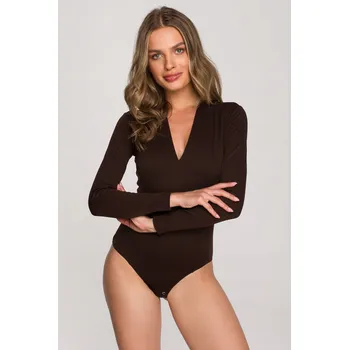 Body STYLOVE S327 BODY S VÝSTŘIHEM (M) HNĚDÉ