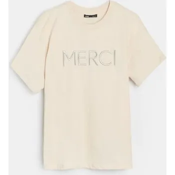 Dámské oblečení Sinsay - Tričko s&nbsp;vyšívaným nápisem - béžová - 876GS-02X - 876GS-02X-S