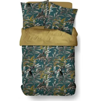 Povlečení POVLEČENÍ BAVLNĚNÉ 220 X 240 CM S KNOFLÍKY ROSTLINNÝ VZOR 100% BAVLNA