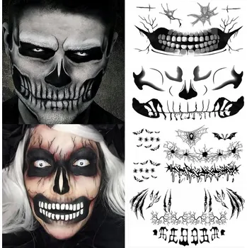 Tetování Halloween tetování na obličej – pavouk, pavučina, zombie – 4 ks