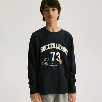 Chlapecká mikina Reserved - Bavlněné tričko s dlouhými rukávy - tmavomodrá - 978HR-59X - 978HR-59X-122