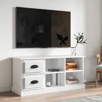 Televizní stolek TV skříňka bílá vysoký lesk 102x35,5x47,5 cm kompozitní dřevo - 8720845790684