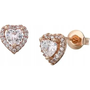 Náušnice Stříbrné Náušnice pokovené růžovým zlatem se srdíčky srdíčka zirkony , stříbro 925
