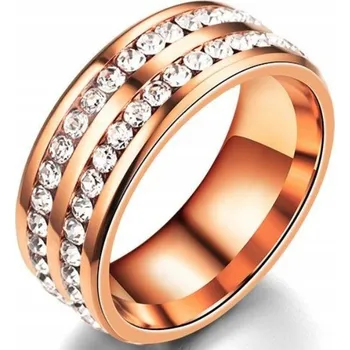 Prsten Prstýnek z růžového zlata Zirkony, obruba s kamenem