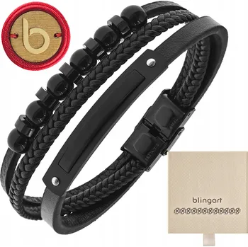 Náramek Černý kožený náramek korálky korálky ocel 316L