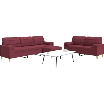 Pohovka 3dílná sedací souprava s podnožkou a polštáři vínová textil - 8721102603402