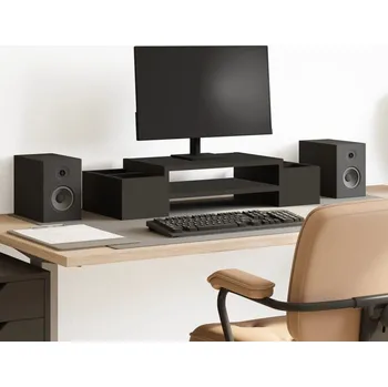 Držák monitoru Stojan na monitor s úložným prostorem černý 70x27x15cm kompozit - 8721158389688