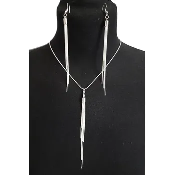 Náhrdelník Sada Náušnice a Stříbrný Náhrdelník s Třásněmi