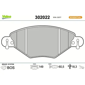 Brzdová destička Sada brzdových destiček, kotoučová brzda VALEO 302022
