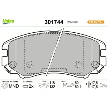 Brzdová destička Sada brzdových destiček, kotoučová brzda VALEO 301744