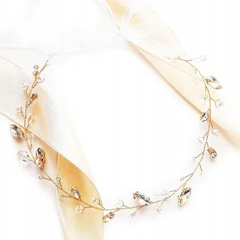 Čelenka SVATEBNÍ čelenka do vlasů zlatá s цирконами a křišťály, JEMNÁ