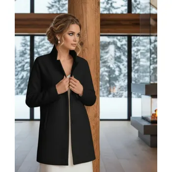 Dámský kožich Dámský flaušový kabát - černý: BF-206 Vybraná velikost: L