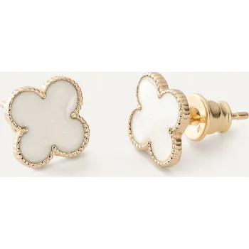 Náušnice Náušnice čtyřlístek z bílé pryskyřice na tyči, stříbro 925 se zlatým povlakem