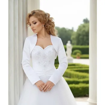 Bolerko Saténové svatební bolerko s dlouhým rukávem bílé BF-40 Vybraná velikost: XXL