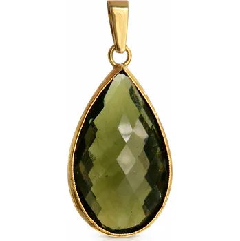 Přívěsek Vltavín Moldavite Luxusní zlatý přívěsek s broušeným vltavínem ve tvaru kapky P21 0055