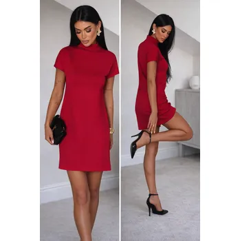 Dámské šaty Ivon pletené šaty s rolákem KLER Barva: Červená, Velikost: M