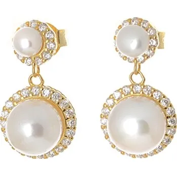 Módní doplněk Stříbrné pozlacené náušnice s perlou AGUP2946P-G