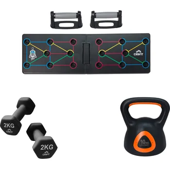 Fitness CRIVIT Deska na kliky / Činka, 2 x 2 kg / Kettlebell, 10 kg