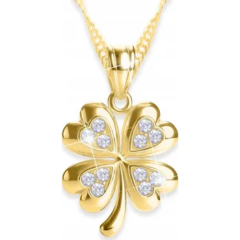 Náhrdelník Zlatý Náhrdelník s Čtyřlístkem POZLACENÝ 585 Zirkony STŘÍBRO 925