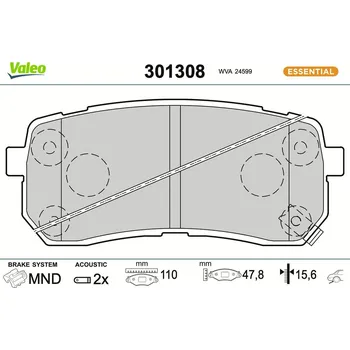Brzdová destička Sada brzdových destiček, kotoučová brzda VALEO 301308