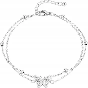 Náramek DÁMSKÝ STŘÍBRNÝ NÁRAMEK NA NOHU MOTÝL OCEL CHIRURGICKÝ, UŠLECHTILÝ, 24 CM