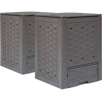 Kompostér Zahradní kompostéry 2 ks hnědé 60x60x83 cm 600 l plast ratan - 8719883796734